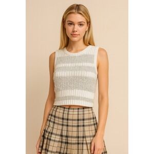 Le Lis Fuzzy Ribbed Stripe‎ Crop Sweater Vest White SML Light Academia Fairy 90s